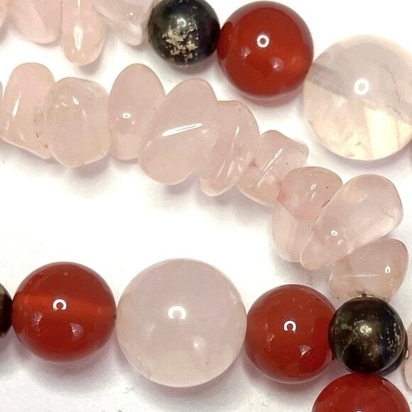Vintage Rose Quartz Carnelian Beaded Necklace with Sterling Clasp 1980s 1990s - Picture 6 of 13